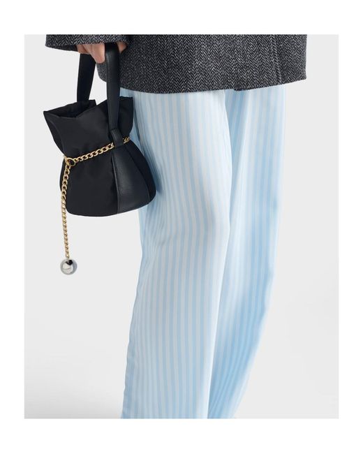 Prada Blue Triangle-Patch Striped Pants