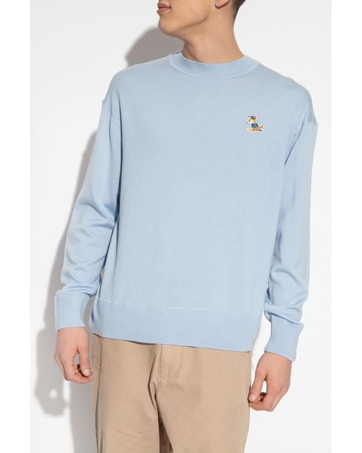 Maison Kitsuné Blue Ribbed-Edges Wool Sweatshirt for men