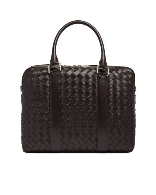 Bottega Veneta Black Small Intricciato Knitted Briefcase for men
