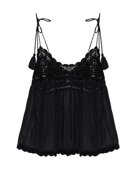 Ulla Johnson Black Crochet Tassel Top