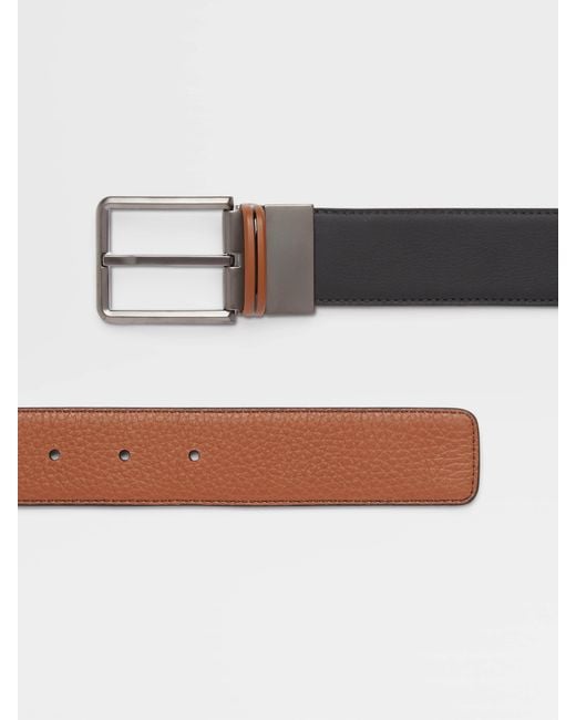 Zegna Brown Reversible Buckle Belt for men