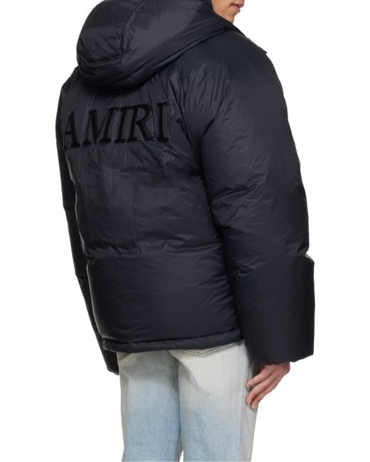 Amiri Blue Logo Patch Hooded Down Jacket for men