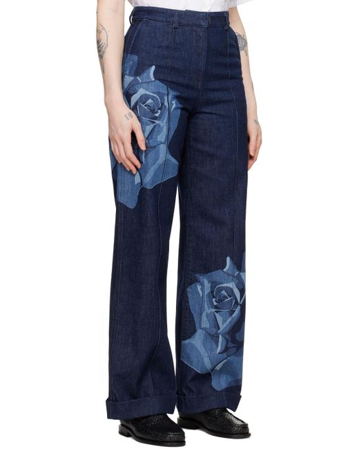 KENZO Blue Rose Printed Wide-Leg Jeans