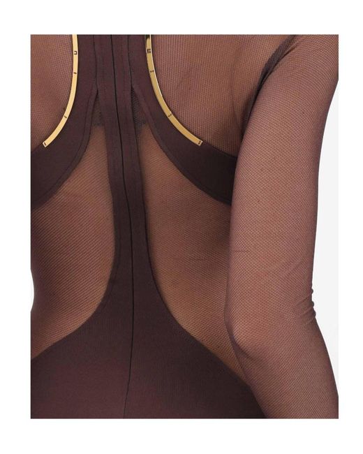 Elisabetta Franchi Purple Sheer Panel Turtleneck Dress