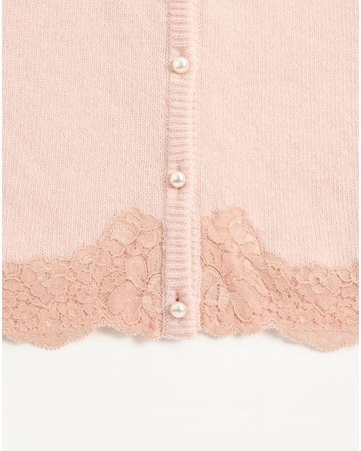 Valentino Pink Wool Cardigan With Lace