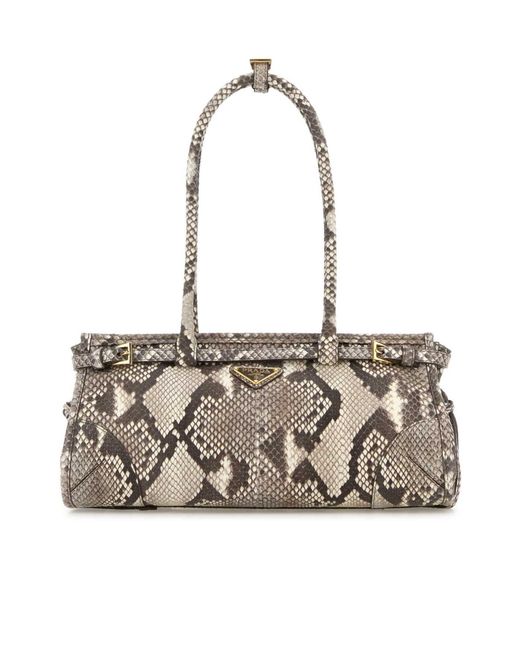 Prada Metallic Triangle-Logo Embossed Shoulder Bag