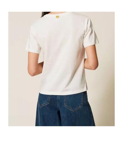 Twinset White Floral-Appliqué T-Shirt