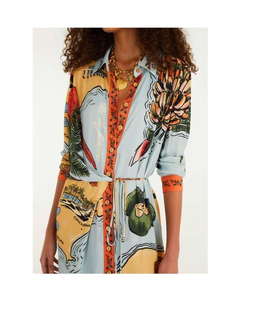 Farm Rio Multicolor Beaches Path Collared Buttoned Maxi Dress