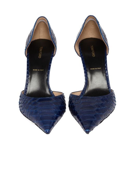 Tom Ford Blue Dorsay Embossed Pointed Toe Pumps