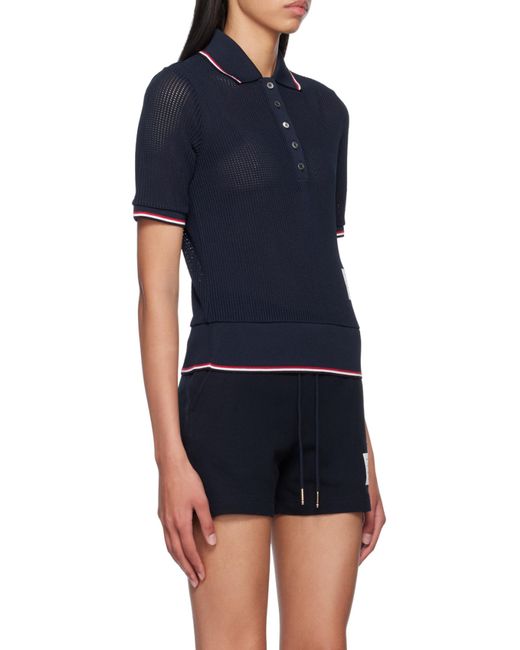 Thom Browne Blue Signature Striped Detail Polo Shirt