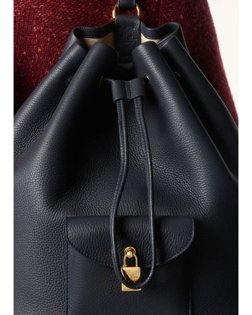 Loro Piana Black Drawstring Leather Backpack