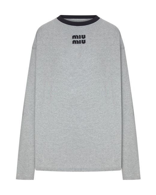 Miu Miu Gray Logo Crew Neck T-Shirt