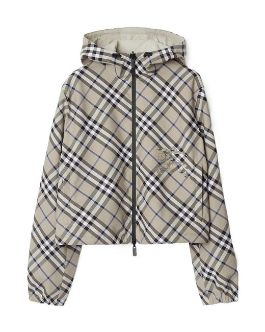 Burberry Gray Checked Hooded Zip-Up Reversible Jacket
