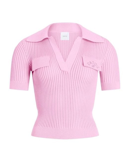 Patou Pink Ribbed Polo Knitted Top