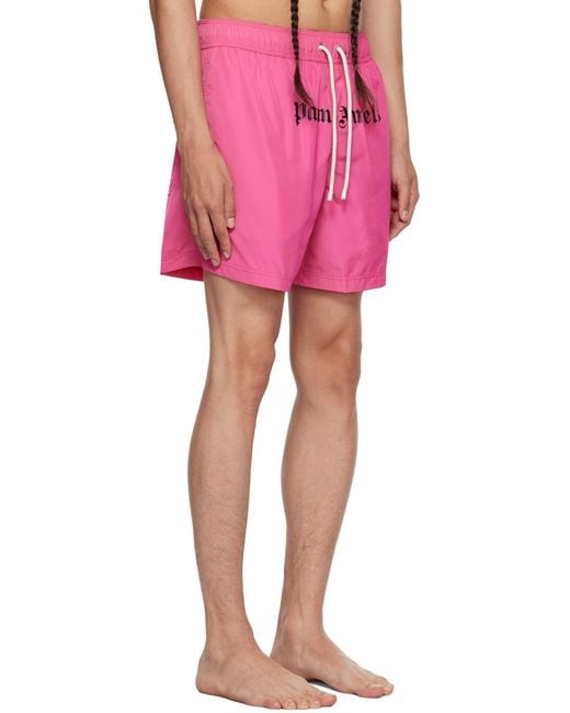 Palm Angels Pink Logo-Print Swim Shorts for men