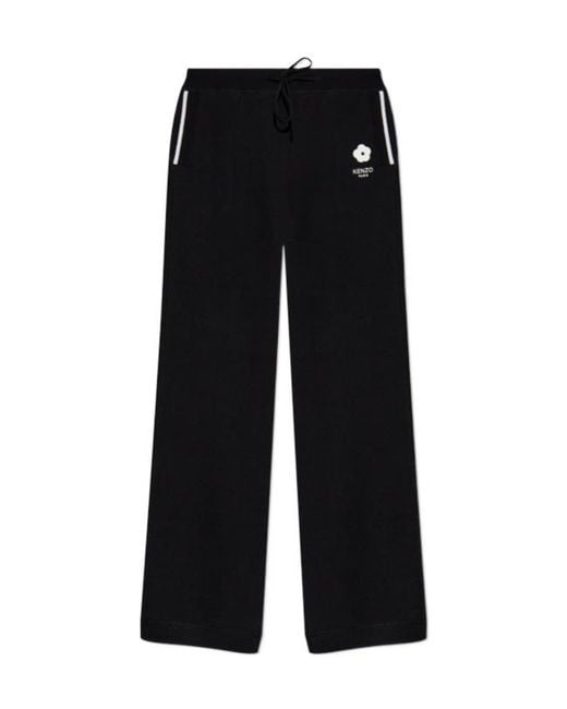 KENZO Black Logo Embroidered Wide-Leg Trousers