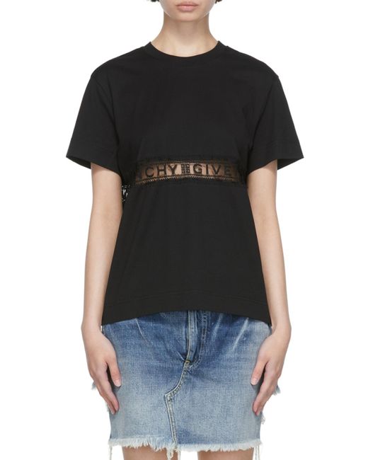 Givenchy Black Logo Lace Detailed Crewneck T-Shirt