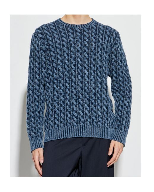Etro Blue Cable Knitted Crewneck Jumper for men