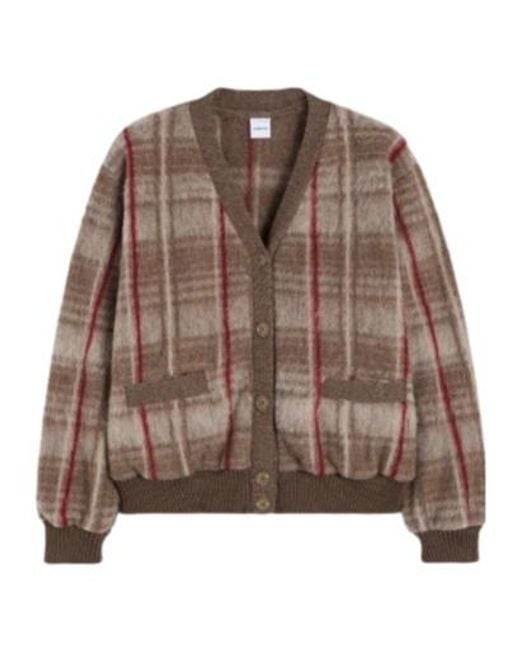 Aspesi Brown V-Neck Checked Sweater