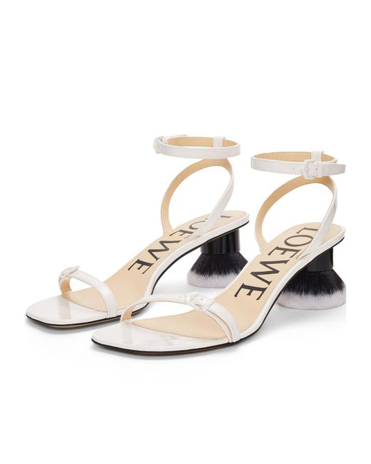 Loewe White Petal Brush Ankle Strap Sandals