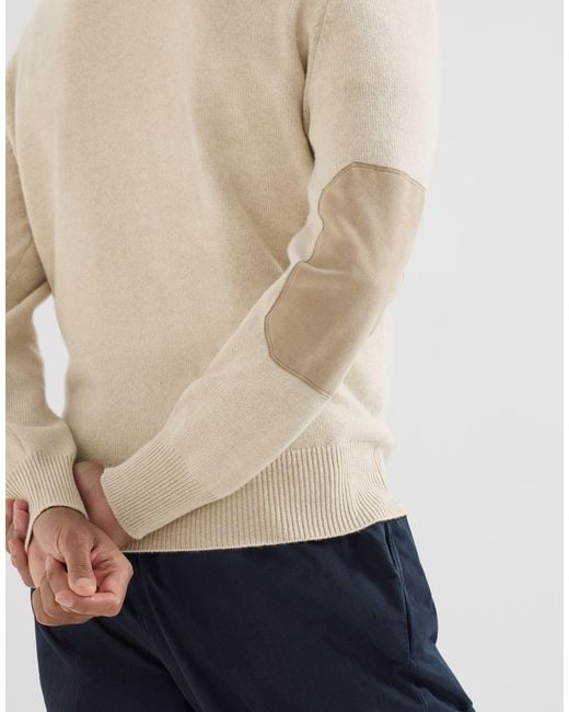 Brunello Cucinelli Natural Cashmere Knit Polo With Suede Collar for men