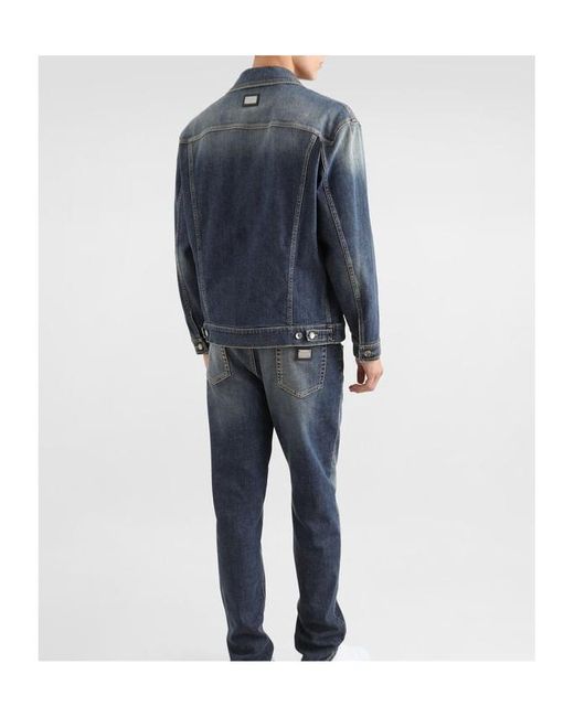 Dolce & Gabbana Blue Collared Button-Up Denim Jacket for men