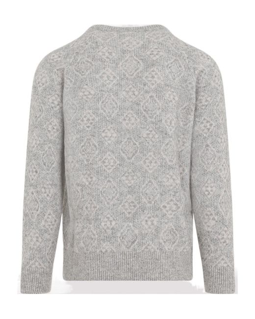 Brunello Cucinelli Gray Patterned Crewneck Jumper for men