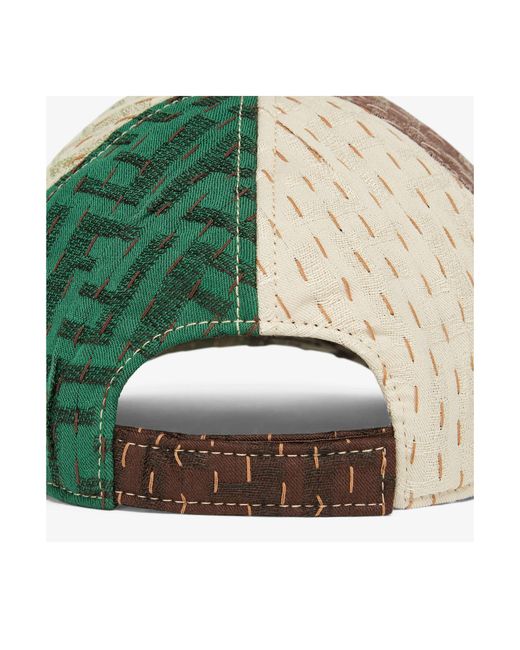 Fendi Brown All-Over Topstitch Motif Patchwork Cap for men