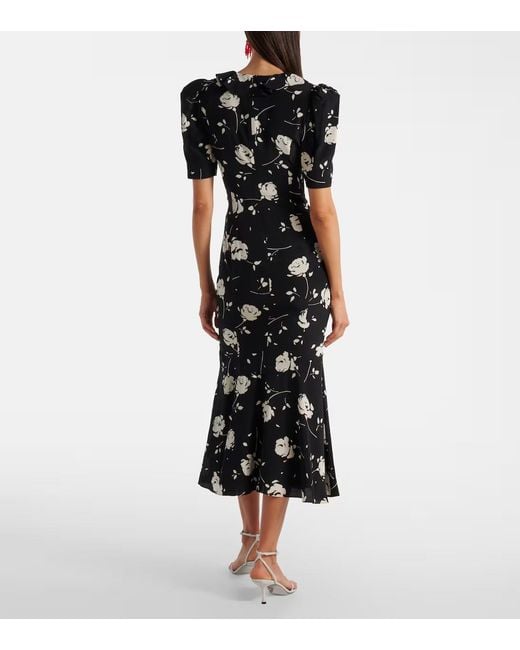 Alessandra Rich Black Floral Printed Silk Midi Dress