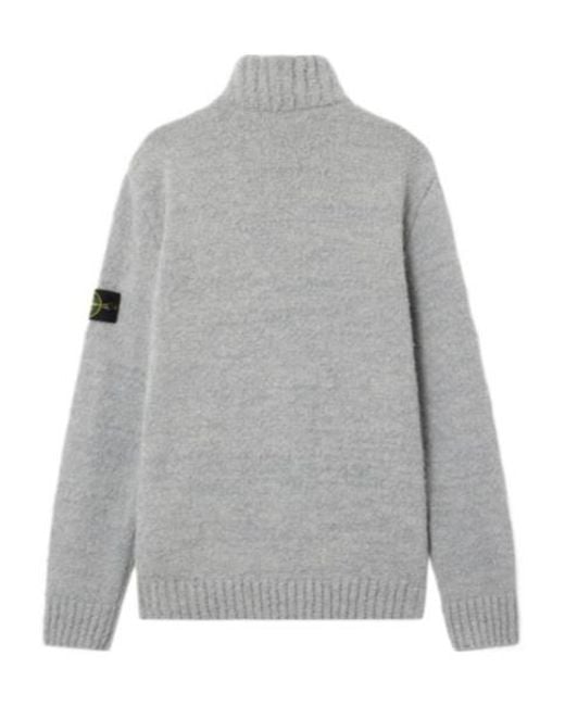 Stone Island Gray Loose-Fit Half-Zip Jumper With Ribbed Trims for men