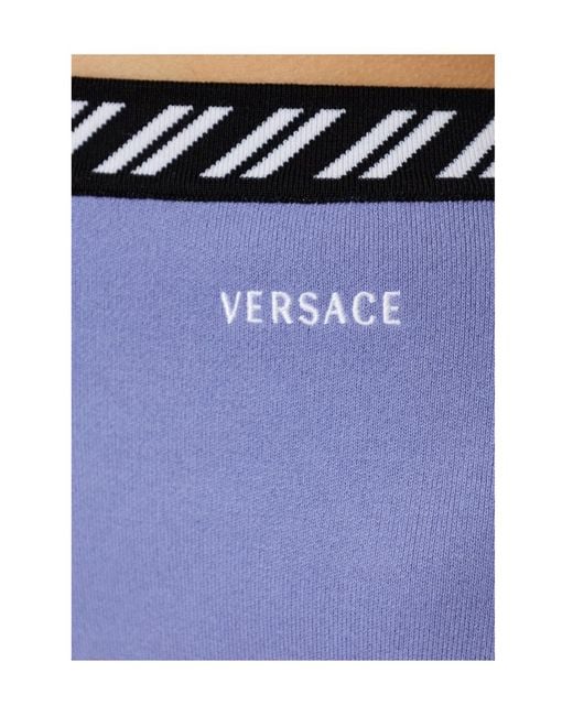 Versace Blue Short Skirt With Embroidered Logo