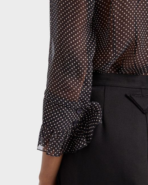 Prada Black Polka-Dot Silk Chiffon Shirt