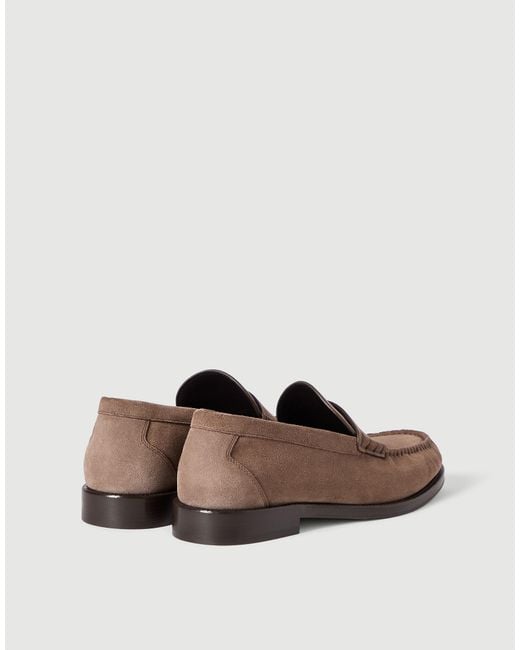 Brunello Cucinelli Brown Suede And Grained Calfskin Penny Loafers for men