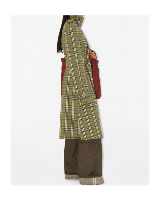 Burberry Green Double Breasted Belted Checked Coat