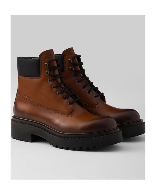 Prada Brown Leather And Re-Nylon Work Boots for men