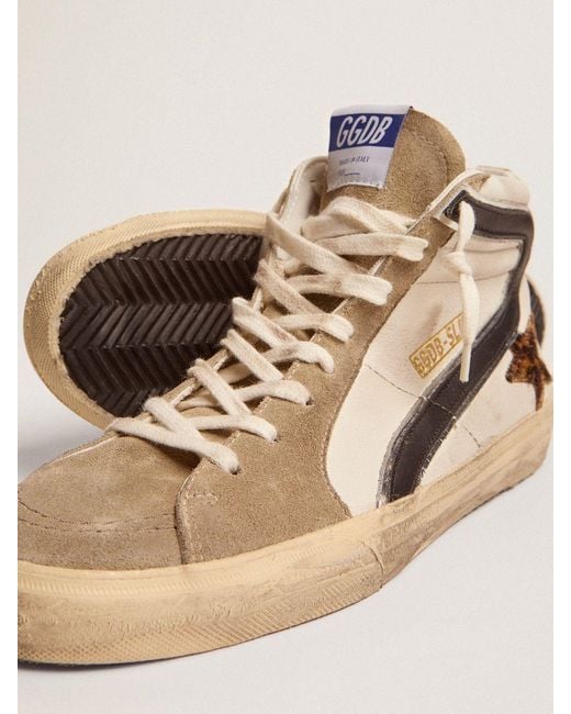 Golden Goose Deluxe Brand Natural Slide Sneakers With Leopard-Print Pony Skin Star And Leather Flash for men