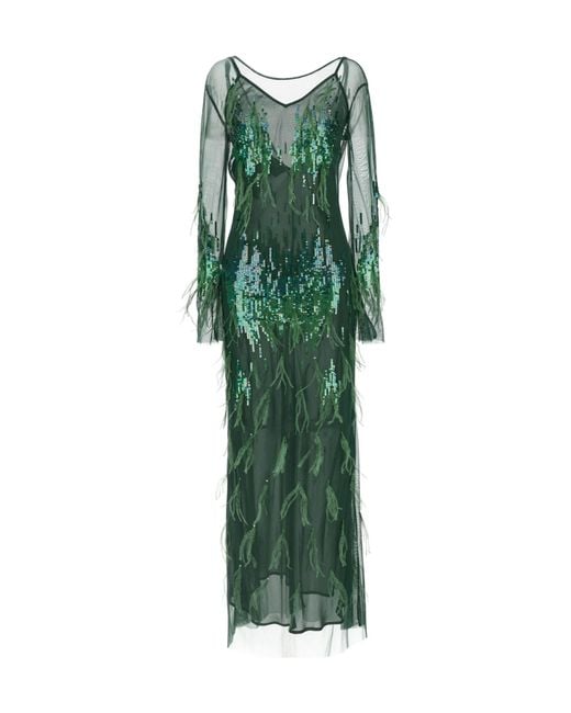 Pinko Green Sequin Embellished Midi Dress