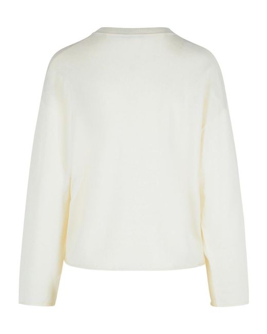 Moschino White Jeans Logo Embroidered Knitted Jumper