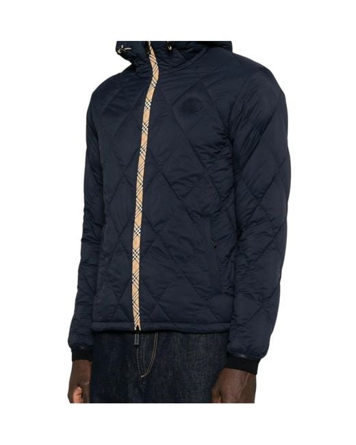 Burberry Blue Quilted Hooded Jacket for men