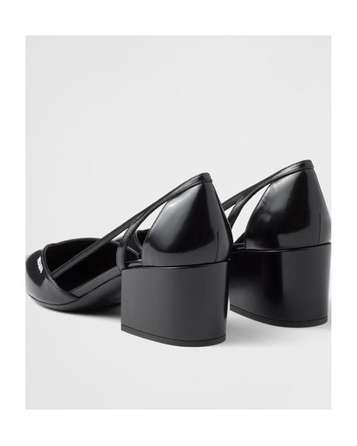 Prada Black Brushed Leather Cut-Out Pumps