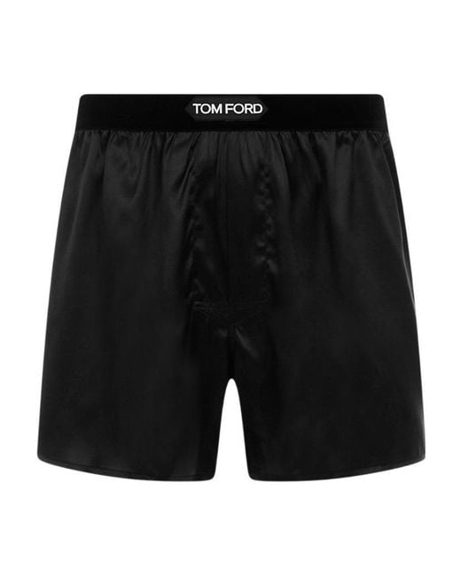 Tom Ford Black Logo-Waistband Stretched Satin Boxers for men