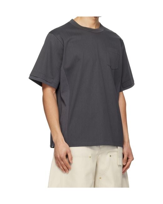Sacai Gray Crew Neck Short-Sleeved T-Shirt for men
