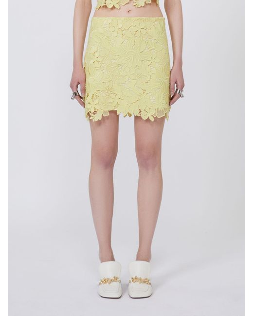 Sportmax Yellow Floral Lace Skirt