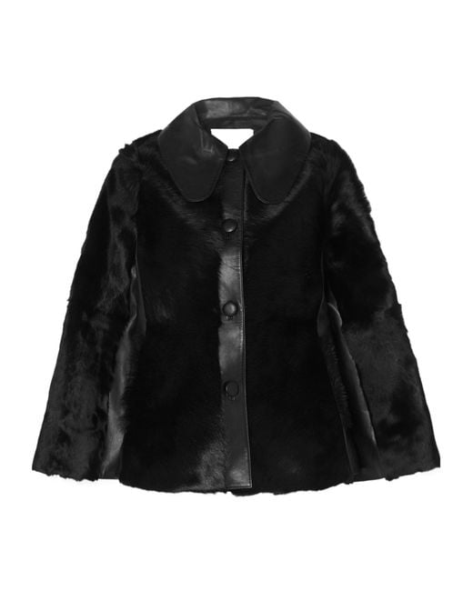 By Malene Birger Black Leather-Trimmed Calf Hair Jacket