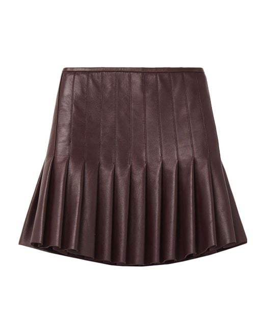 McQueen Brown Leather Pleated Mini Skirt