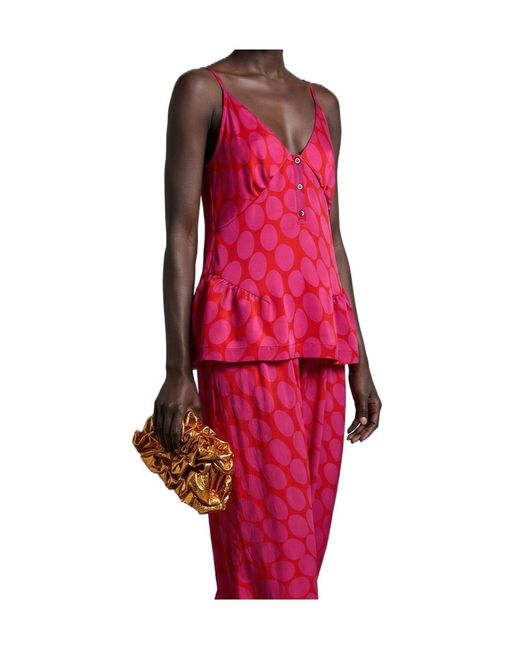 Dries Van Noten Red Caliya Top Ruffle Detail Sleeveless Straps Neckline