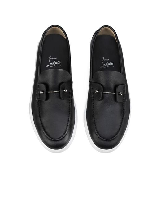 Christian Louboutin Black Chambeliboat Leather Boat Shoes for men