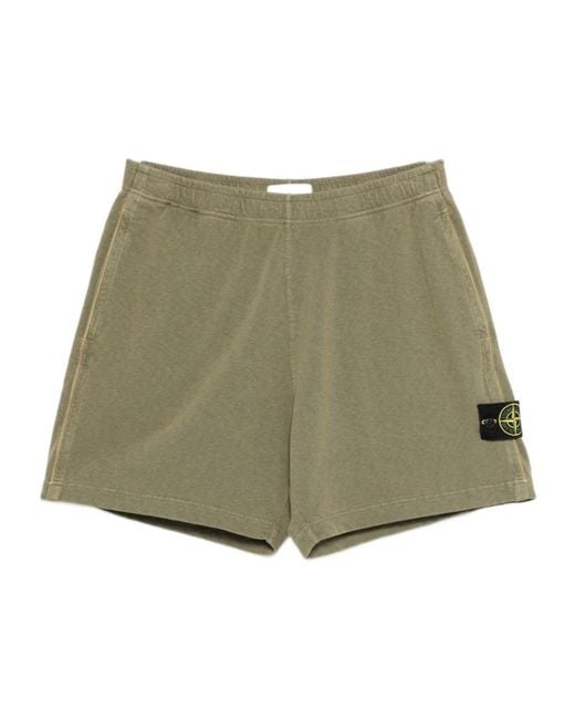 Stone Island Green Logo Patch Old Effect Shorts for men