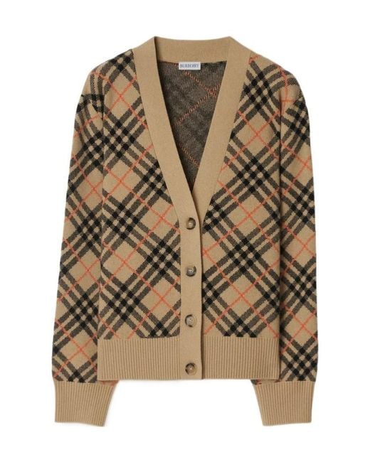 Burberry Brown Checked V-Neck Buttoned Cardigan