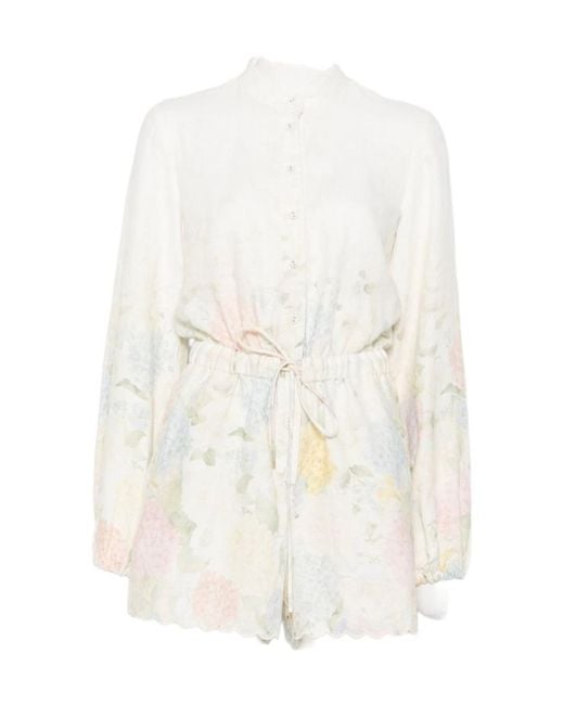 Mc2 Saint Barth White Julian Floral-Print Scalloped-Hem Playsuit